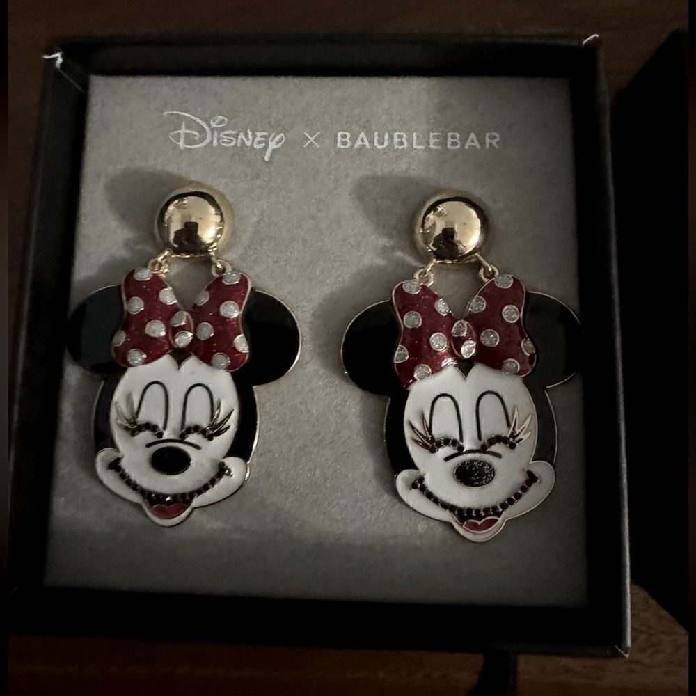 Disney x Baublebar Minnie Mouse Smiling Dangle Earrings NWT